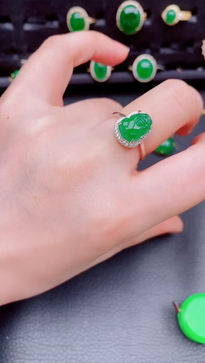 【闪购商品】翡翠戒指银S925镶嵌天然a货翡翠343