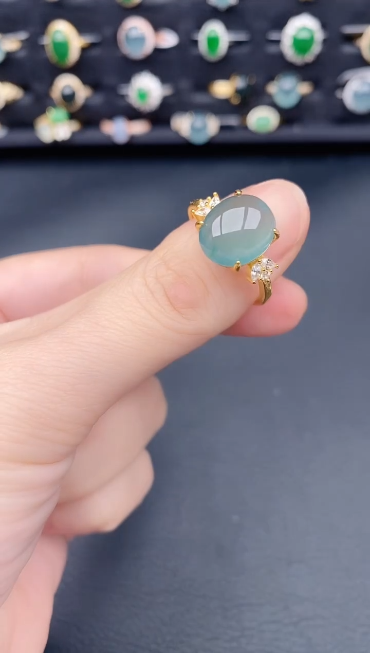 银S925镶嵌戒指翡翠天然a货翡翠337