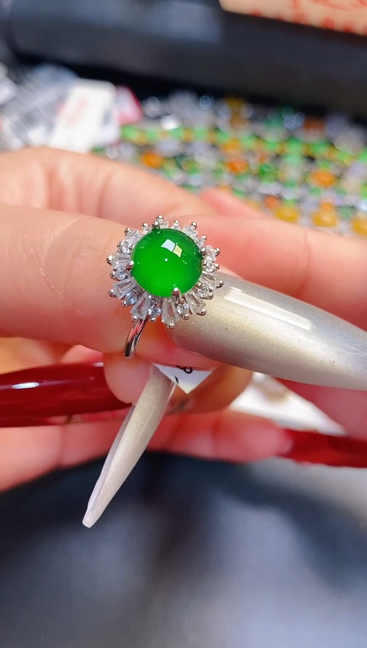 银S925镶嵌戒指翡翠天然