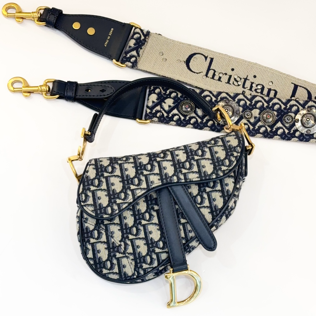 99新 DIOR/迪奥 蔚蓝中古/经典老花马鞍包 小号