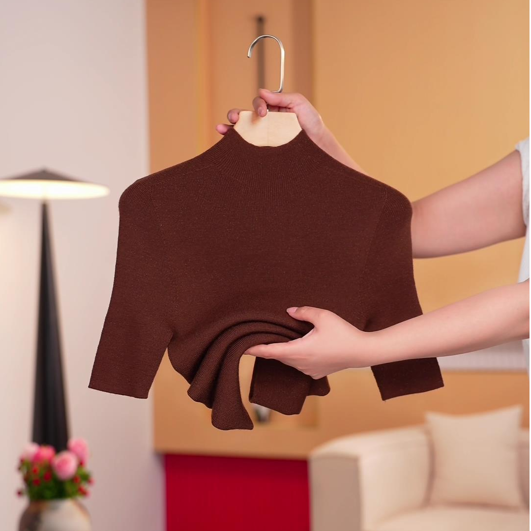 秋冬新款短袖可机洗【100%精纺全羊毛】金银丝女款百搭显瘦羊毛衫