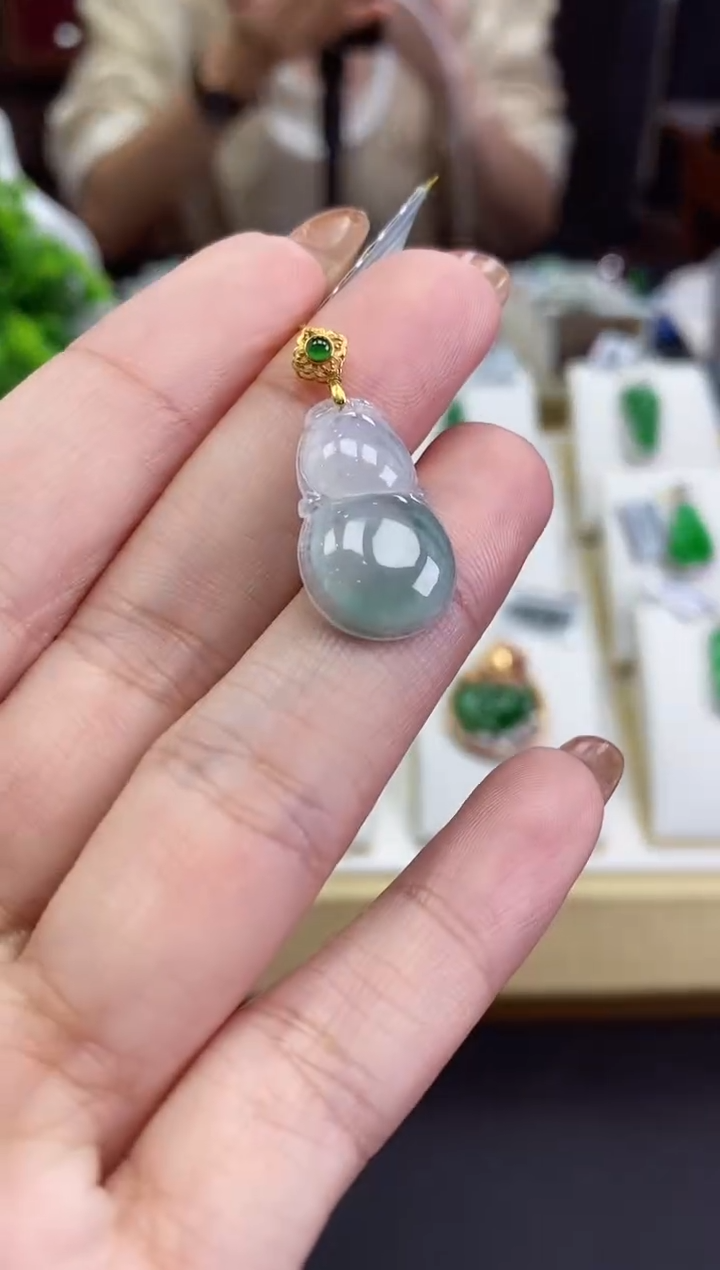 翡翠18K金镶嵌吊坠(不含链)葫芦多样性发其一@@CMT1247-2