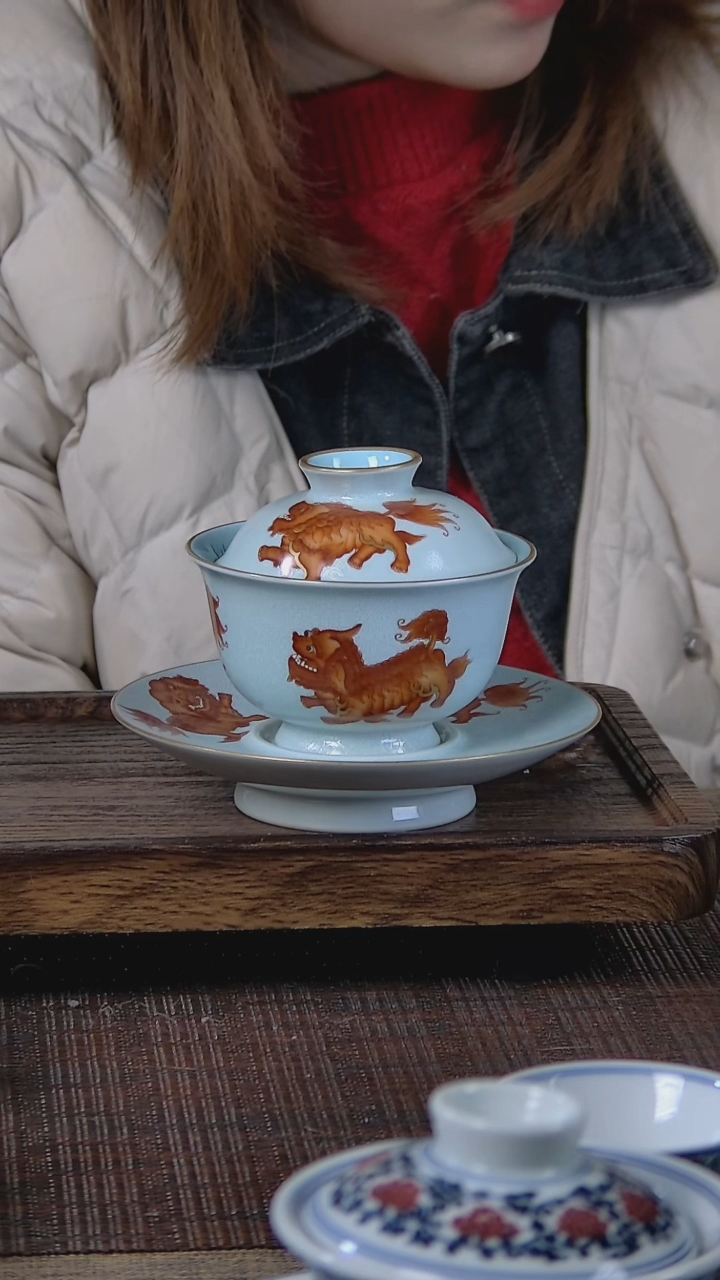 【闪购商品】折葵非器手工手绘狮只三才盖碗福利