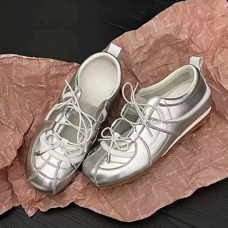 银色芭蕾风单鞋内增高女款夏季透气休闲运动玛丽珍凉鞋阿甘德训鞋