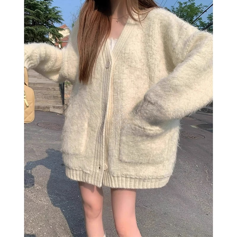 韩系网感慵懒松弛感加厚秋冬新款圈圈毛软糯高级显瘦针织开衫外套