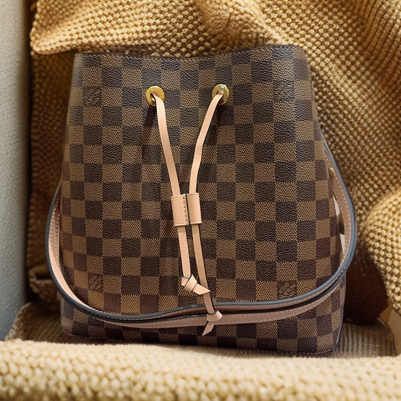 95新 LouisVuitton/路易威登 棕棋盘格水桶 1235 6627 