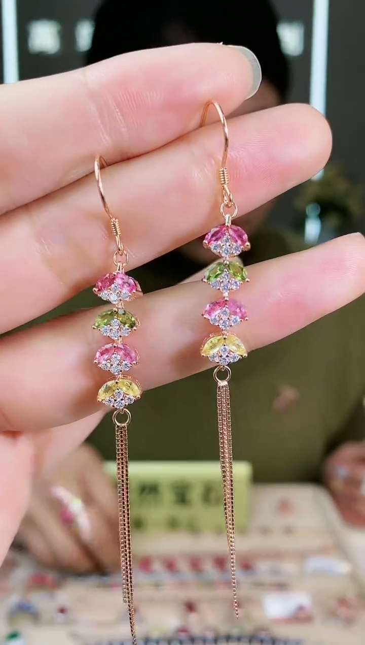 【闪购商品】碧玺耳饰银S925镶嵌耳饰