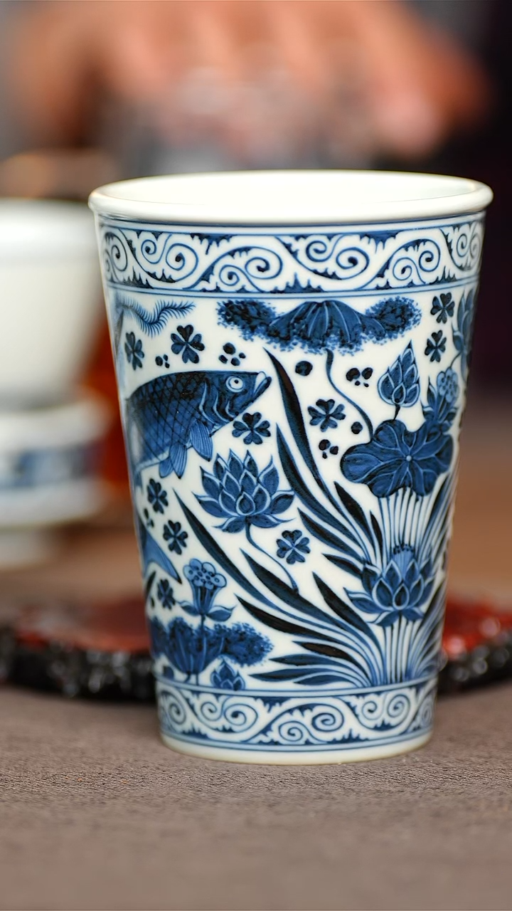 景德镇陶瓷鱼藻大可乐杯 容量370cc