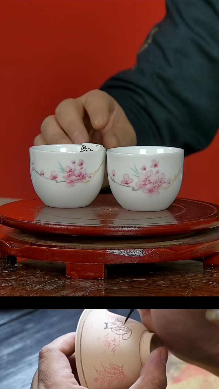 【闪购商品】013民间艺人水点桃花主人杯一对