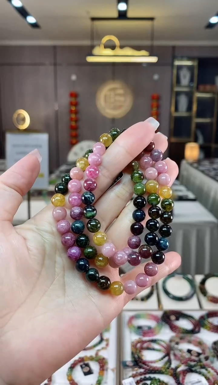 【闪购商品】碧玺三圈手串7mm+未镶嵌（多样性发一条）hon