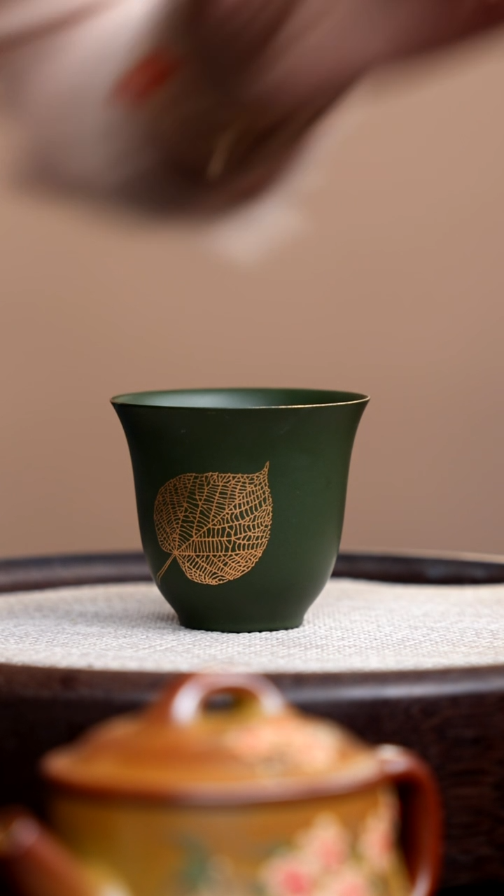 茶壶紫砂民国绿金叶子杯