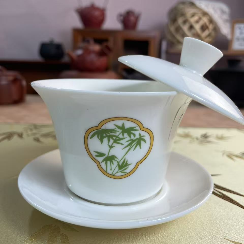 盖碗茶杯家用德化白瓷三才茶碗带盖单个羊脂玉功夫泡茶具竹节166
