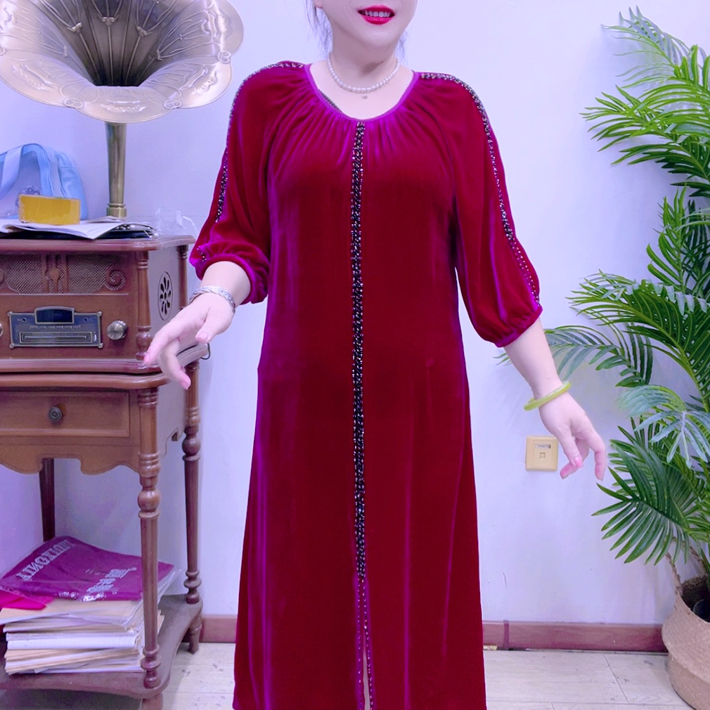  高端桑蚕丝植绒连衣裙43A2088