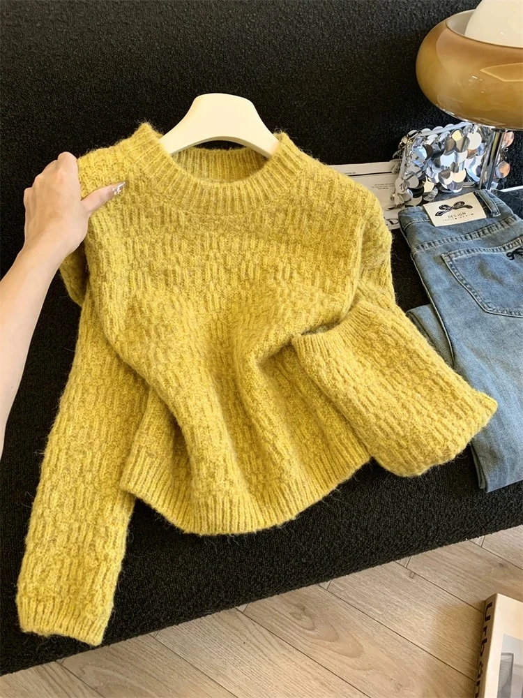 慵懒风黄色毛衣女秋冬季2025新款爆款高级感洋气软糯温柔针织上衣