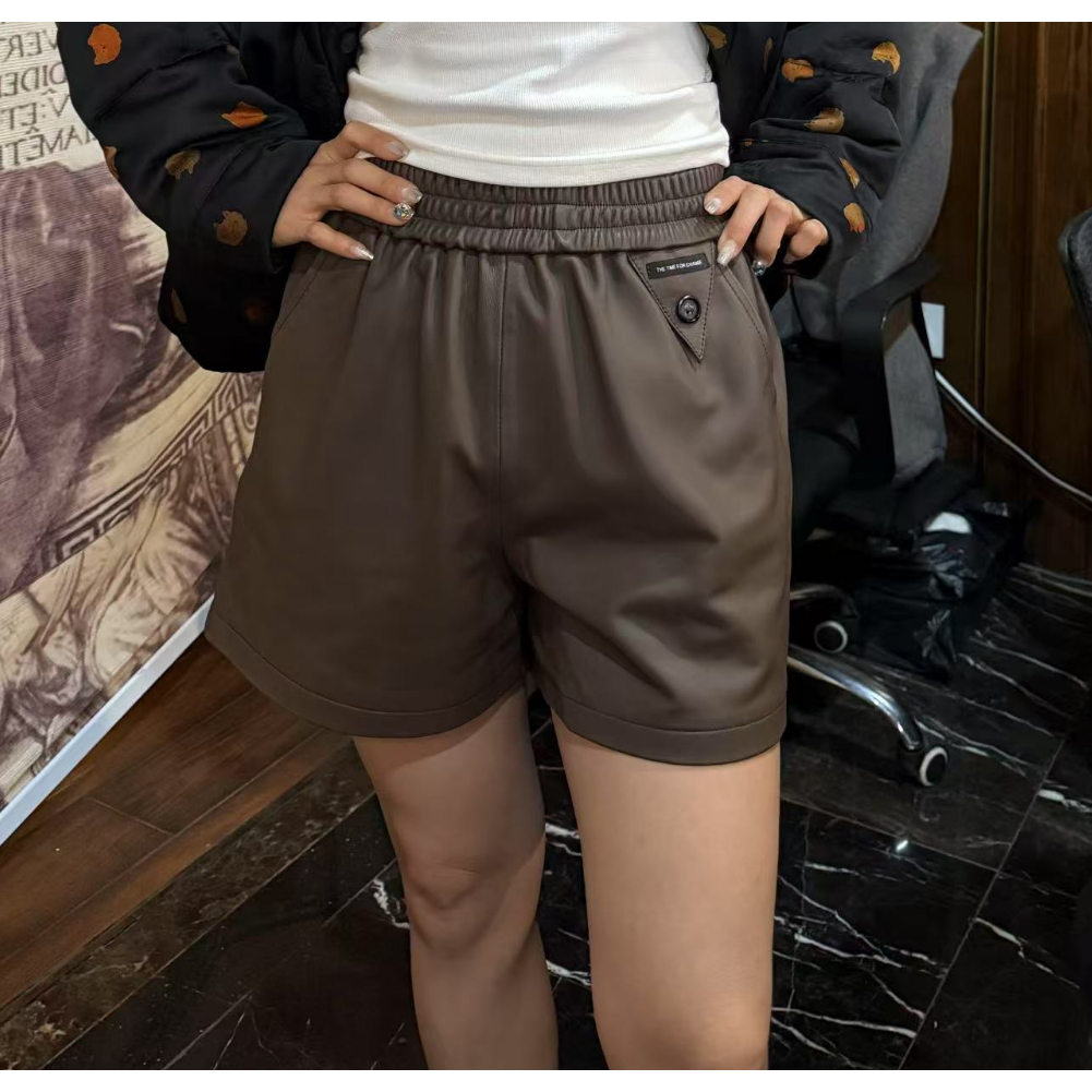 HERDERS 松紧腰质感皮短裤 255698