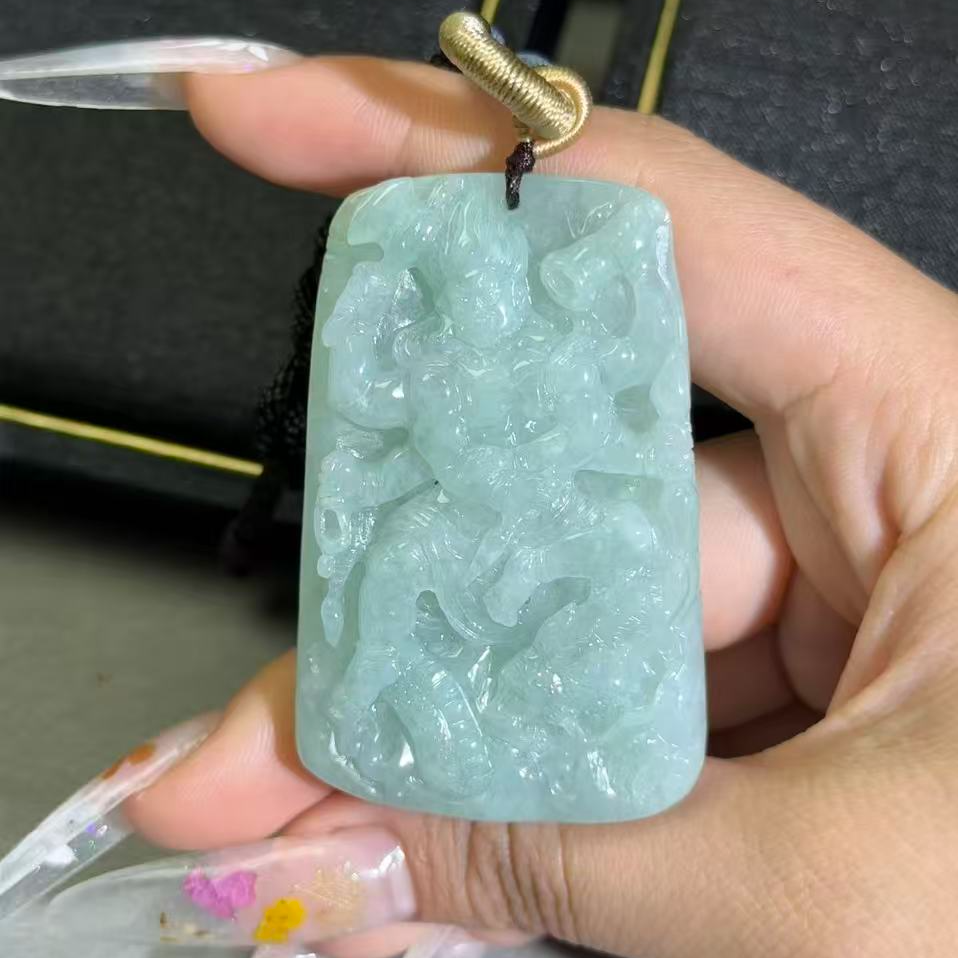 【三十二】六臂大黑天糯种绿底，高60宽36厚11