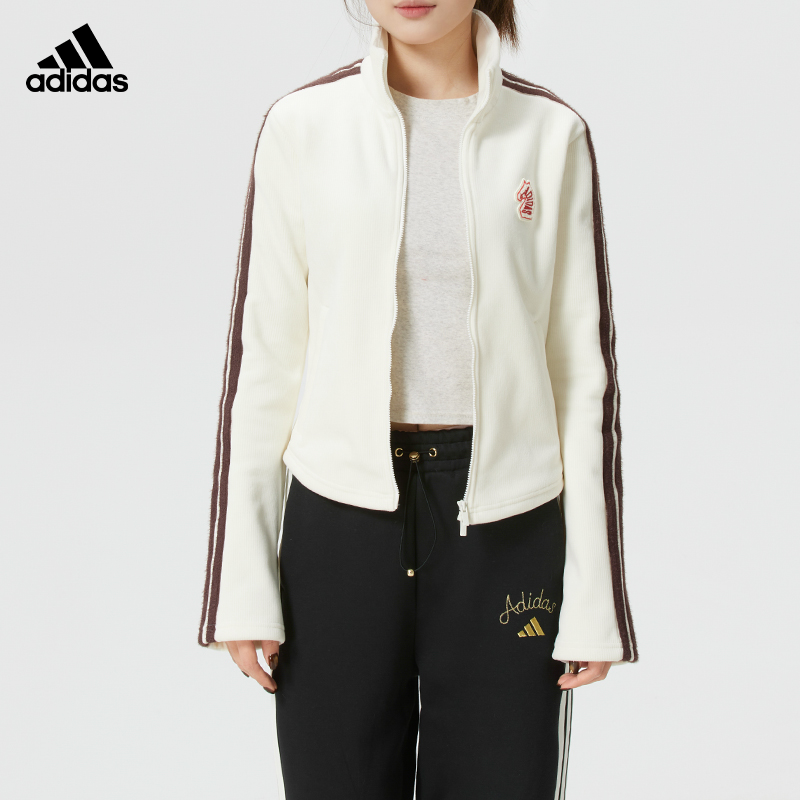 【新年战袍】阿迪达斯灯芯绒外套女2026新款立领三条纹夹克KG3456