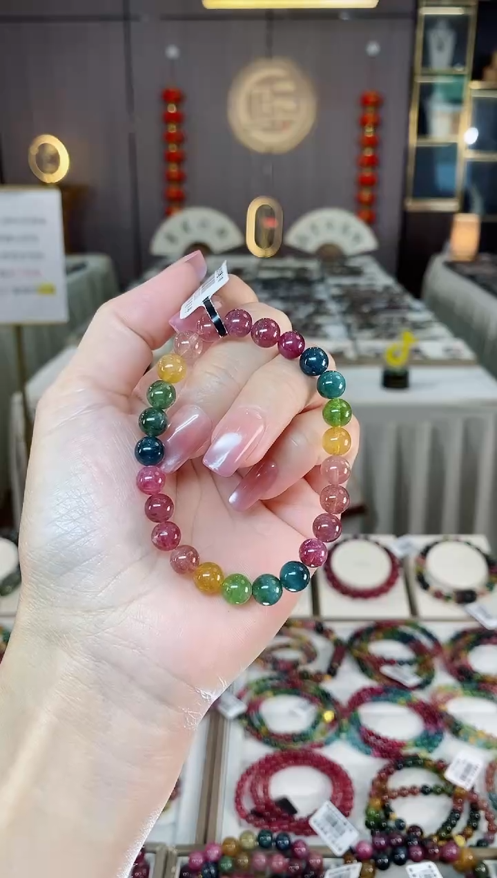 未镶嵌老矿碧玺彩虹单圈手串7mm+碧玺hon多样性发货一条