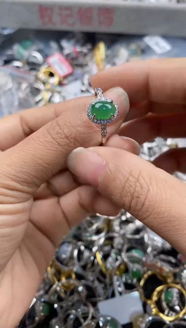 银S925镶嵌戒指翡翠888---10
