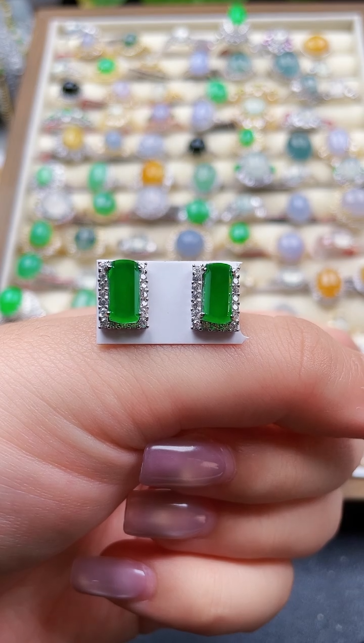 银S925镶嵌翡翠耳饰179