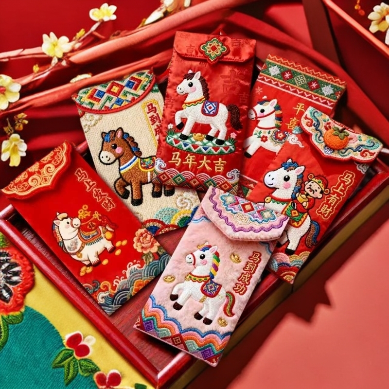 【到手3O个】2026马年平面款刺绣风格中式创意利是封新年压岁红包