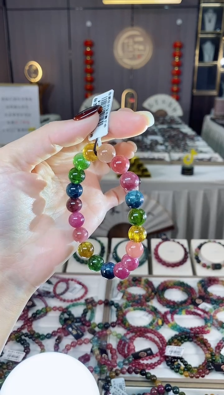 未镶嵌老矿碧玺色标彩虹单圈手串10mm+碧玺dan多样性发货一条
