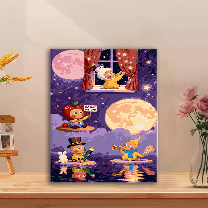 (星星人晚安日记）diy数字油画手绘填色手工礼物丙烯客厅装饰画