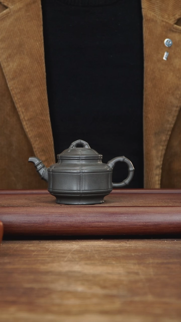 【闪购商品】紫砂茶壶220ml 六方竹鼓 豆青砂