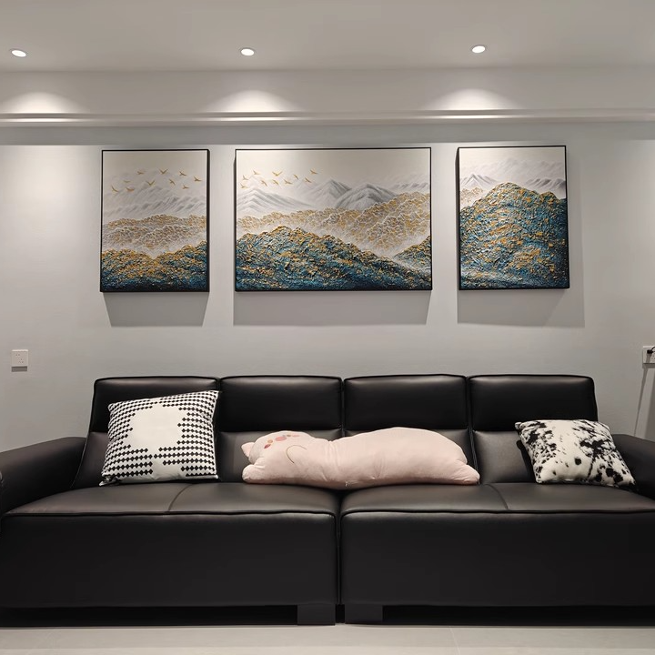 SANYI（孔雀蓝金山）手绘油画肌理立体感沙发背景三联画点缀空间