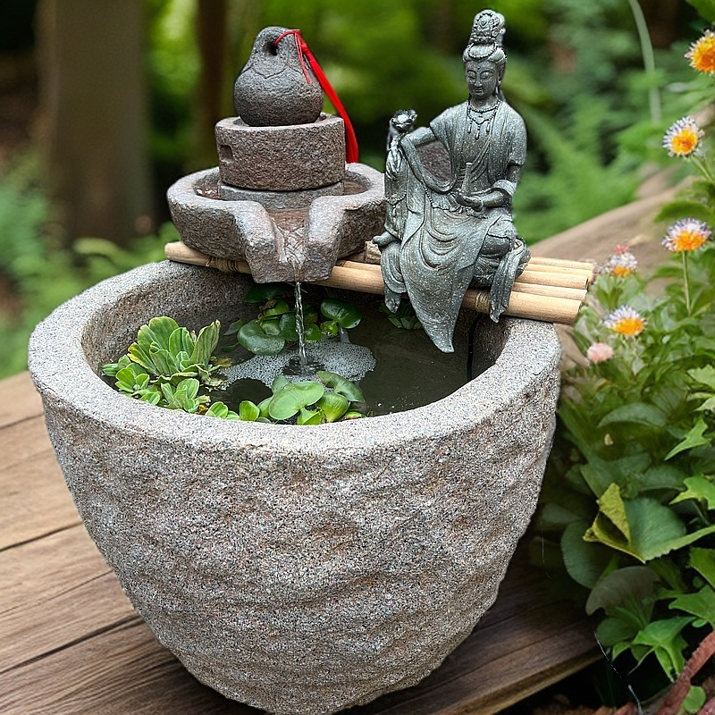 复古石磨循环流水生态养鱼微景观造景庭院家居花园别墅阳台布置