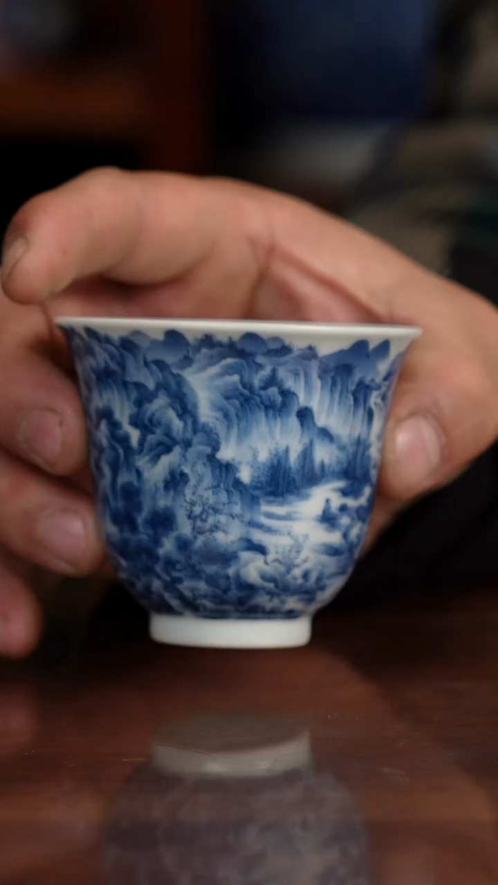 景琳藏青花北派山水青溪伴歌行