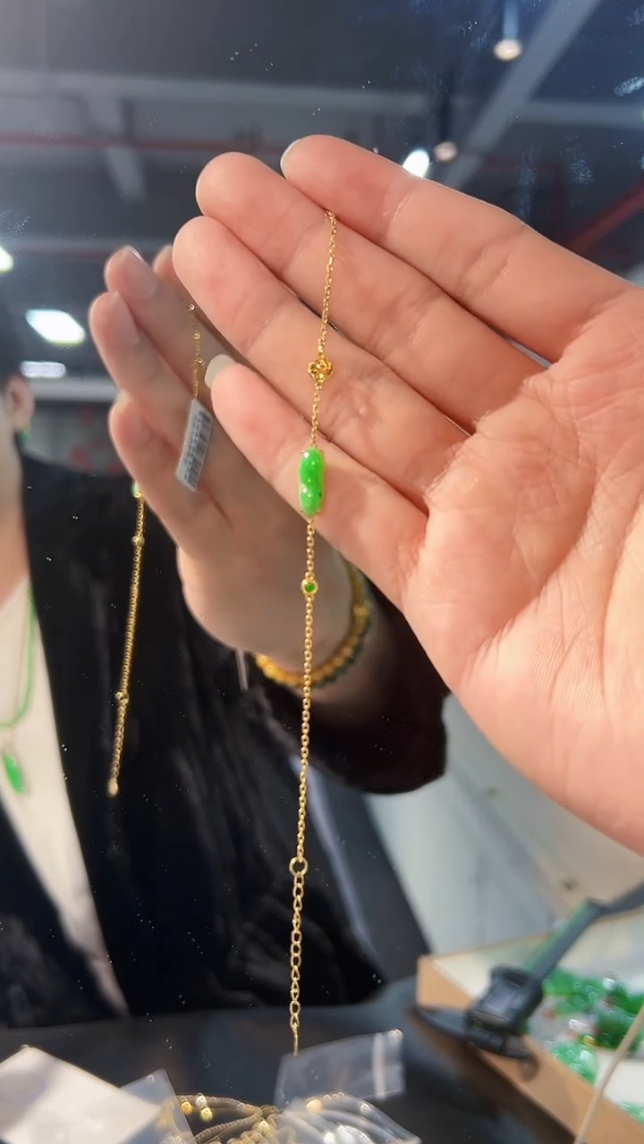 【闪购商品】翡翠手链18K金镶嵌缅料A货/支持复检/一件