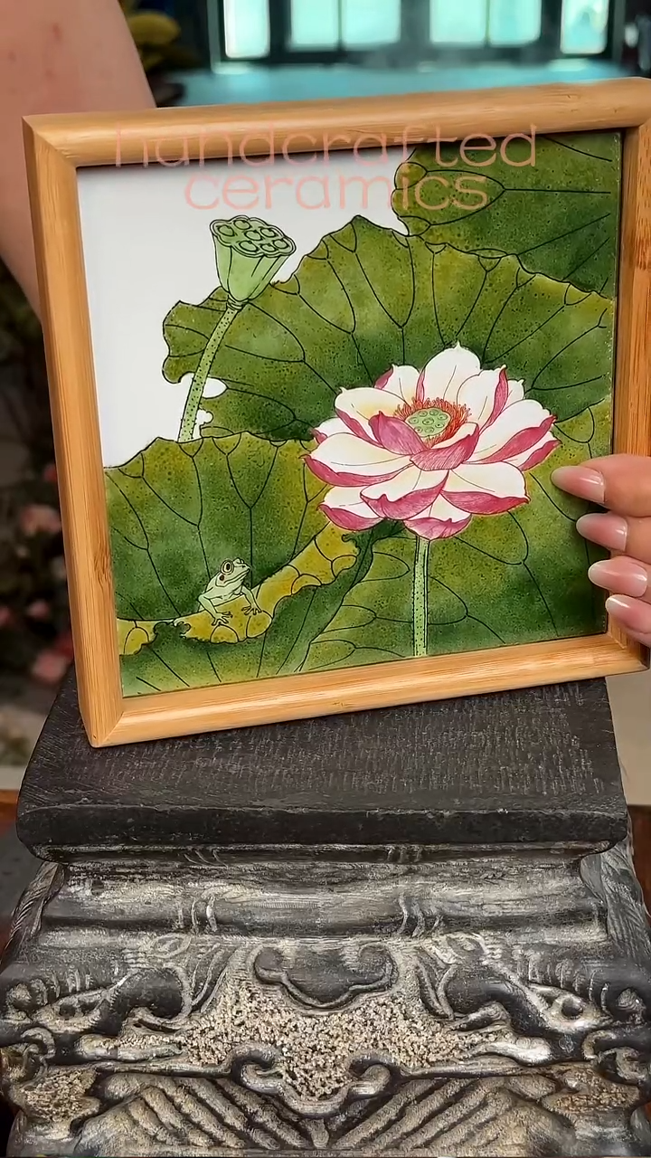 陶瓷手工釉上彩瓷片竹木茶盘