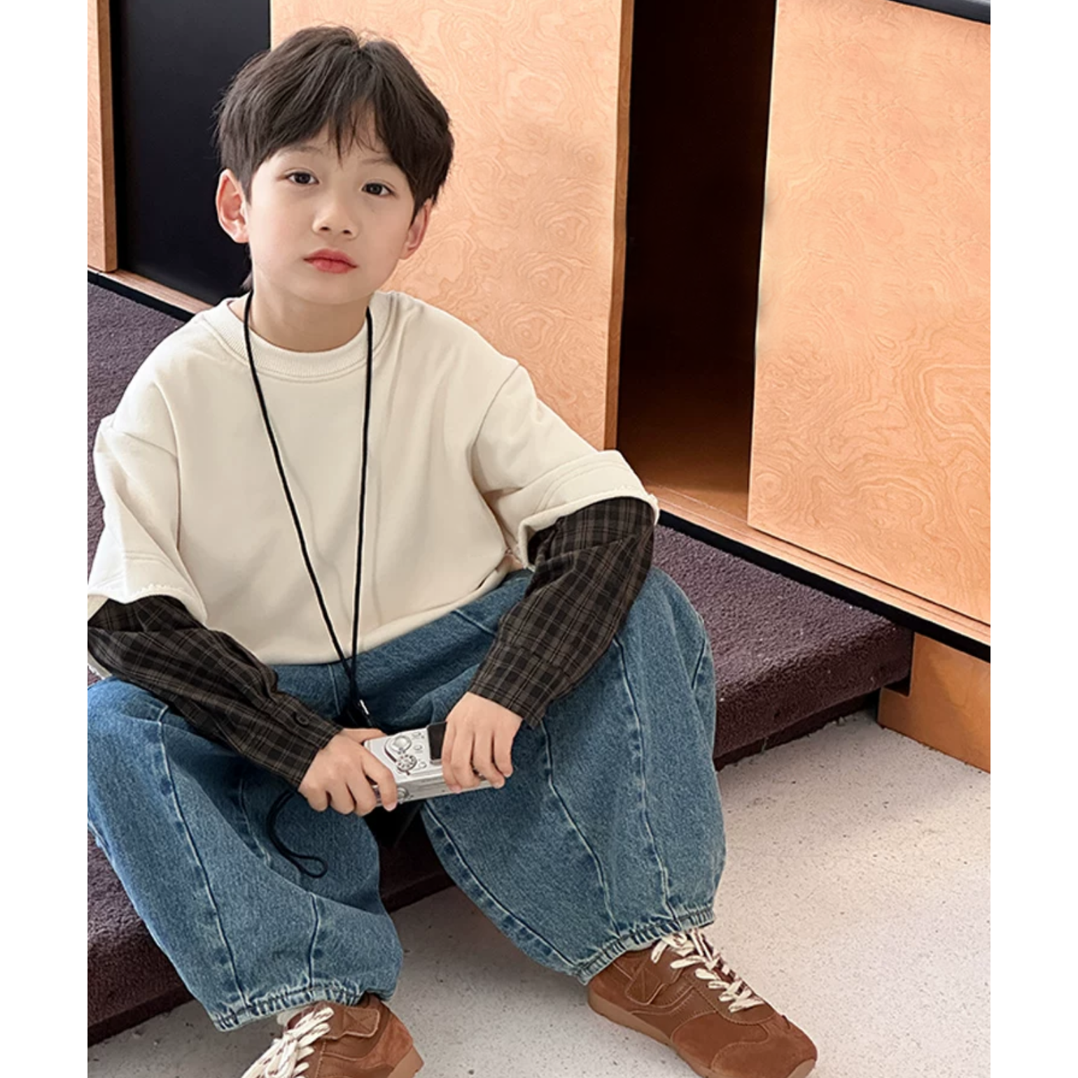 秋季新款男女宝同款假两件卫衣帅气拼接长袖T恤韩版潮酷