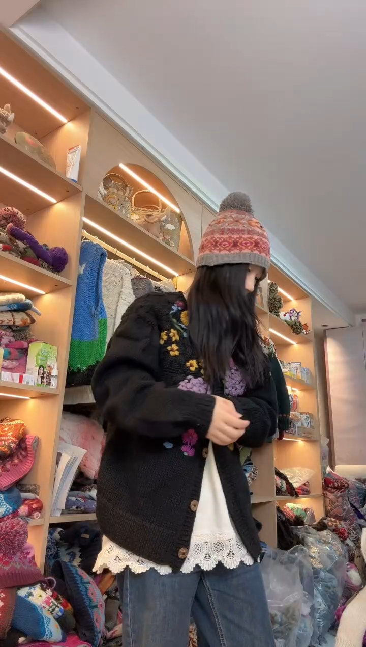 羊毛纯手工黑色长款毛衣798