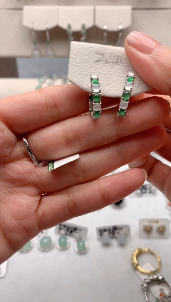 【闪购商品】翡翠耳饰银S925镶嵌1号