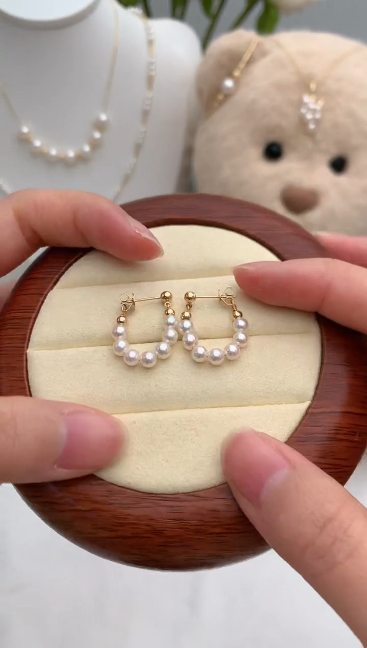 【闪购商品】海水珍珠耳饰18K金镶嵌4-5极光耳圈