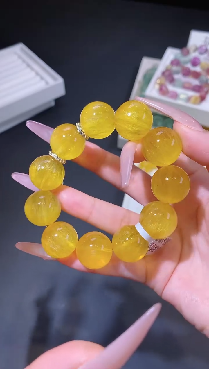 合金手链萤石1230.3拉丝黄萤石手串 多样性发其一