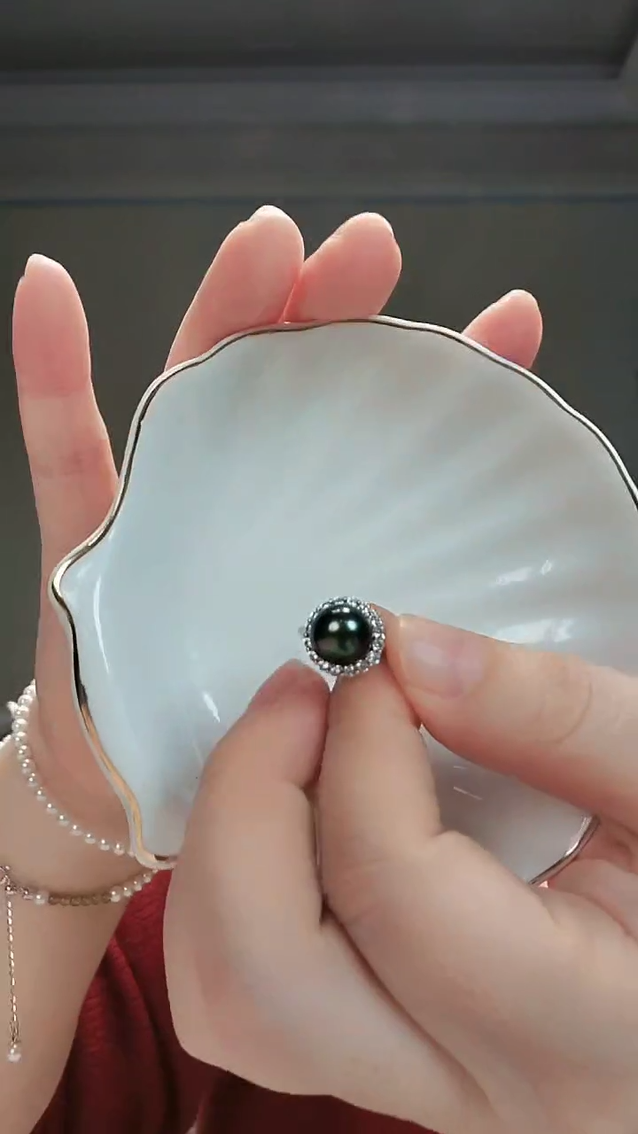 【闪购商品】海水珍珠戒圈银S925镶嵌大溪地太阳花戒指