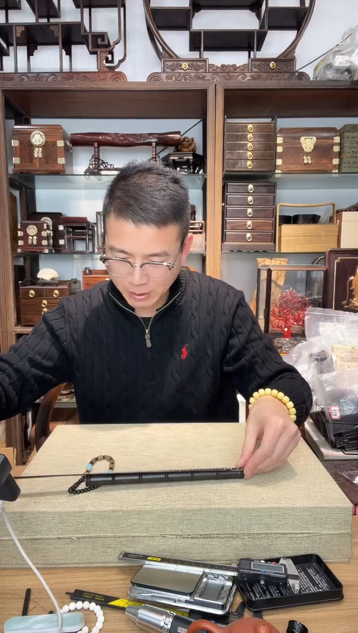 乌木类书架500紫光檀竹节香筒带香插    瑕疵