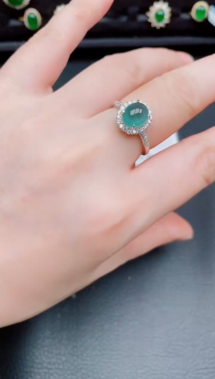 【闪购商品】翡翠戒指银S925镶嵌天然a货翡翠275