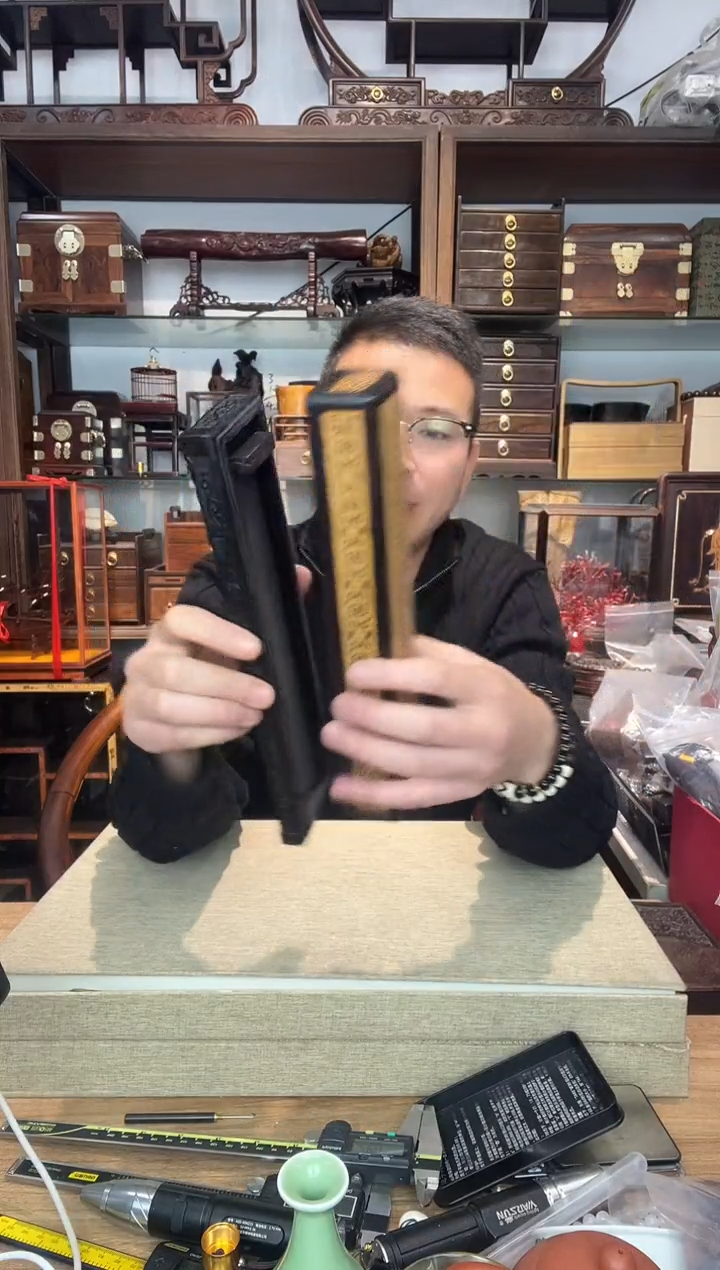 乌木类书架756小叶紫檀嵌黄杨线香盒   瑕疵