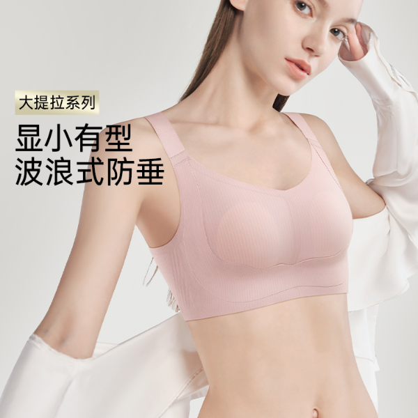 润微内衣女大胸显小显瘦提拉收副乳防下垂光面舒适速干无汗调整型