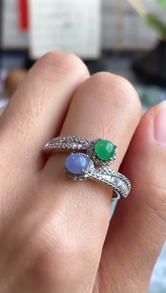 颈饰未镶嵌翡翠K****ෆ紫绿蛋面戒指~