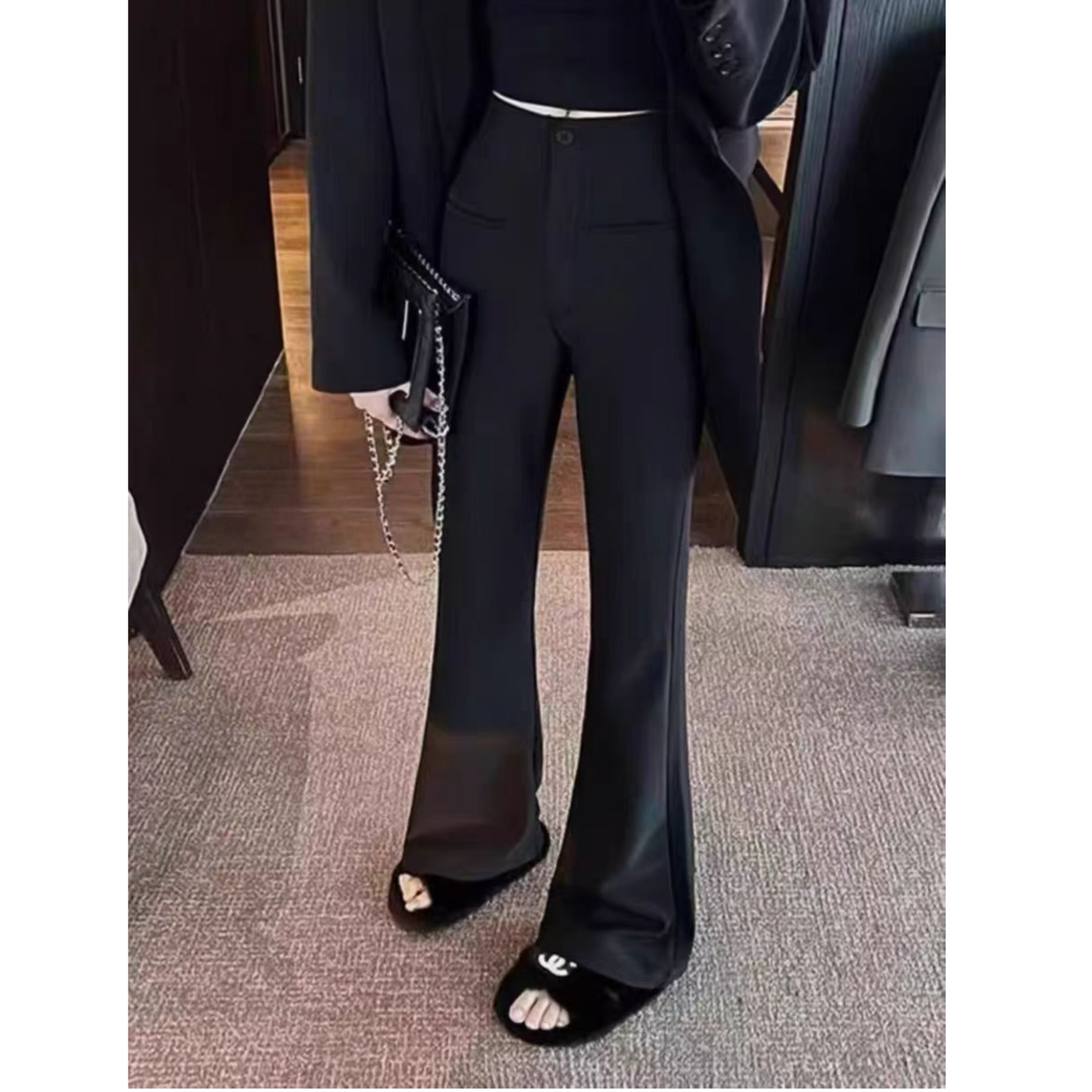 （柚子同款）HM冬季显瘦加绒加厚时尚高腰微喇女神裤6689