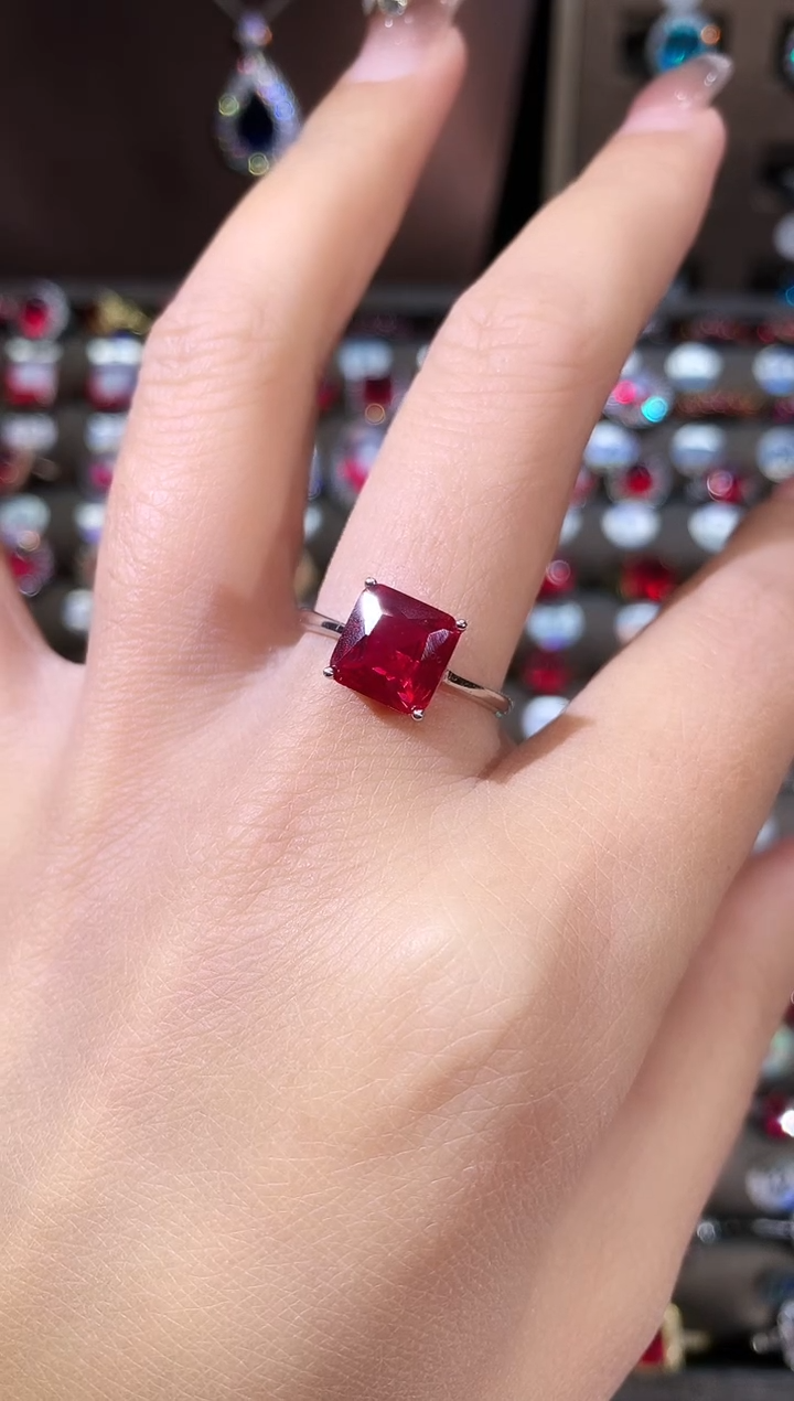 银S925镶嵌戒指红宝石8银色