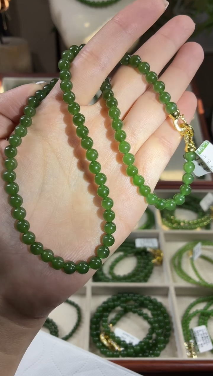 颈饰未镶嵌和田玉（碧玉）6菠菜无矿锁骨链