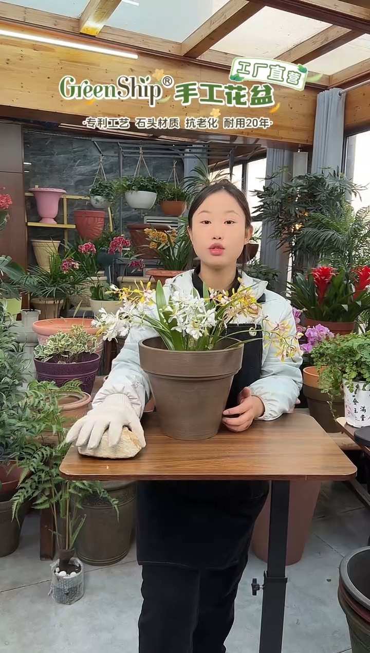 25.5*22/OT25/巧克力色镜面手工拉丝花盆外贸尾单