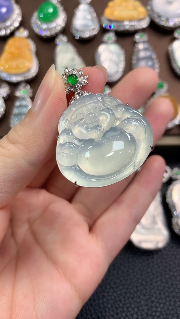 翡翠18K金镶嵌吊坠(不含链)春日珠宝 D25