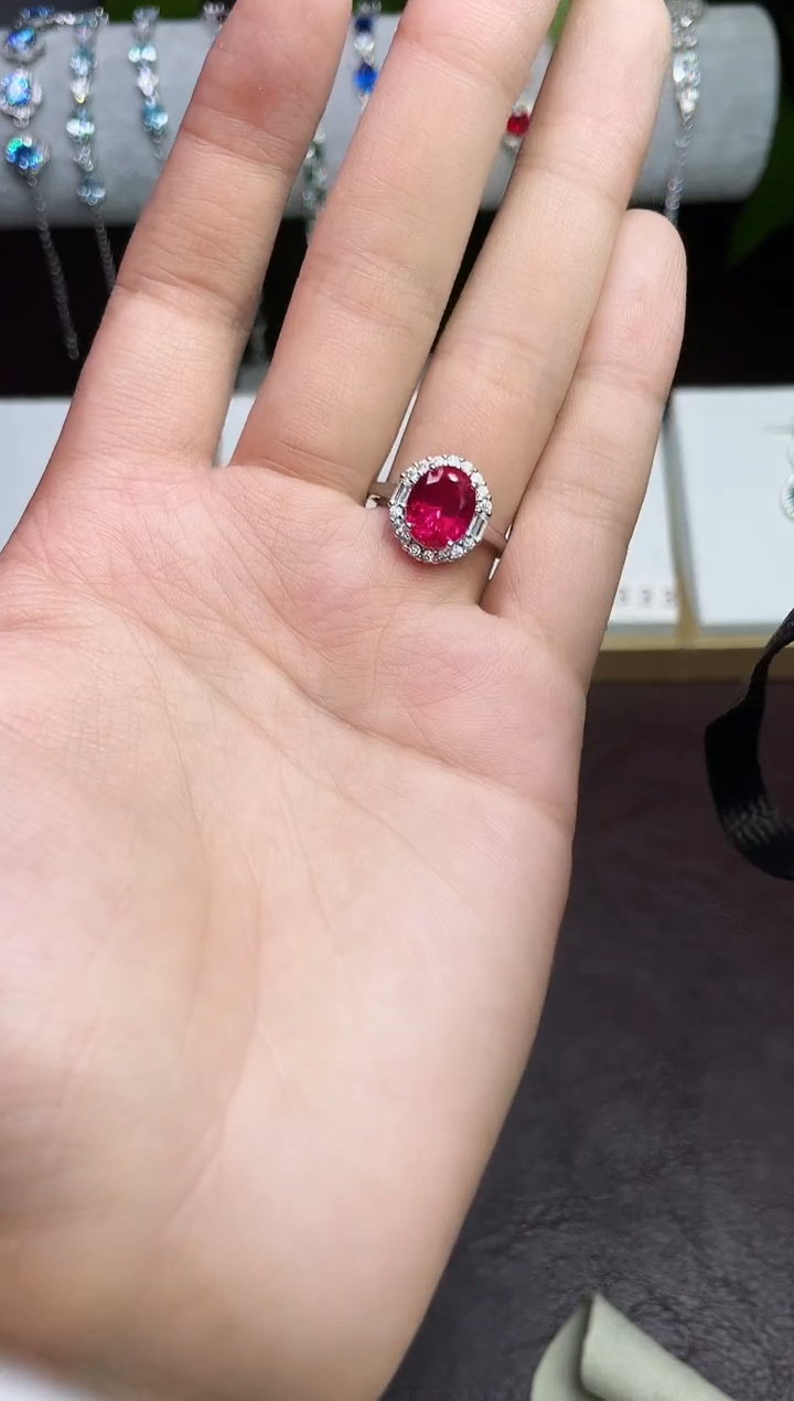 合金合成钻石红宝戒指